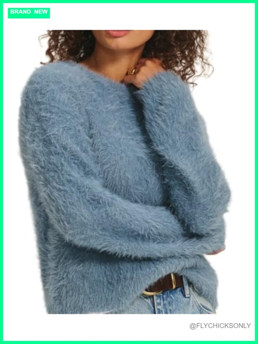 Fuzzy Knit Crew Neck Long Sleeve Pullover Sweater